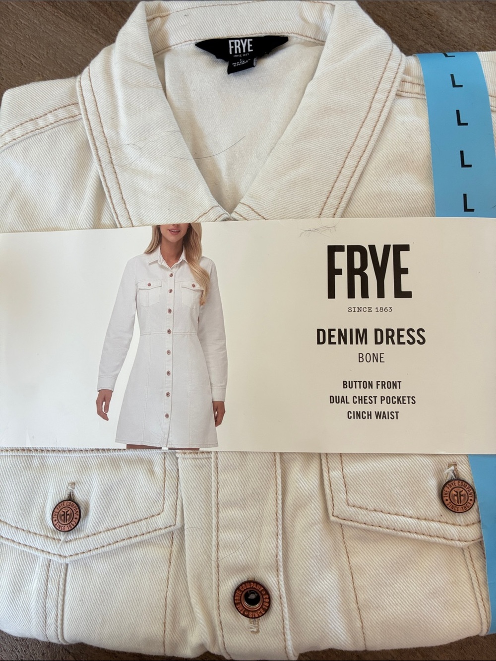 FRYE Bone Off-White Denim Shirt Dress sz L nwt
